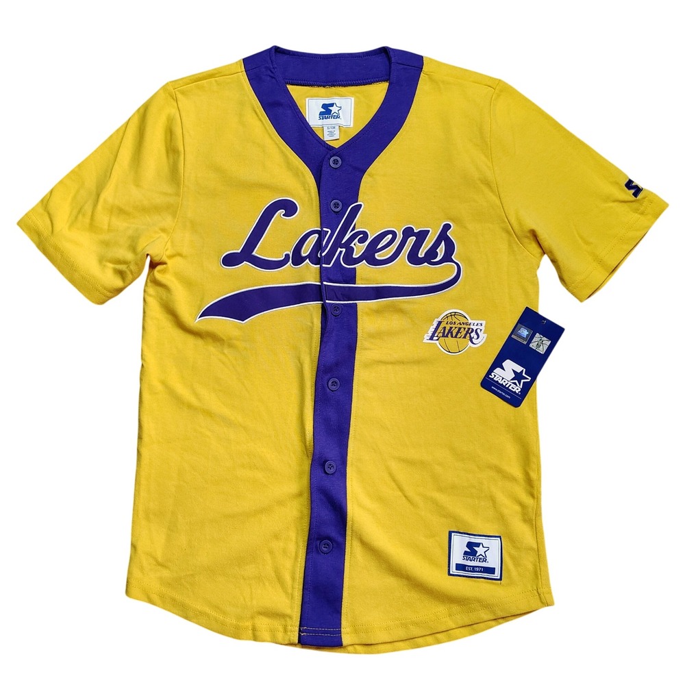 Los Angeles Lakers Starter NBA Jersey Mens Small Gold Baseball Button-Down Style